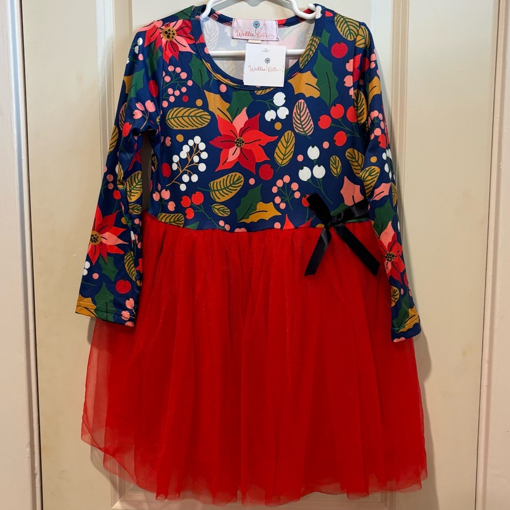 Vibrant Floral Dress with Red Tulle Skirt